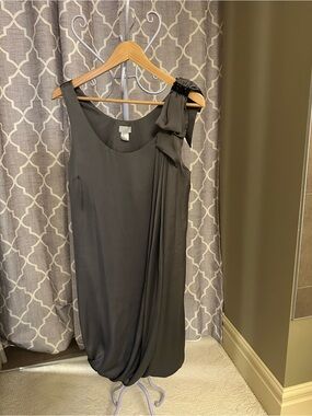 H&M One-Shoulder Charcoal Gray Dress with Shoulder Bow